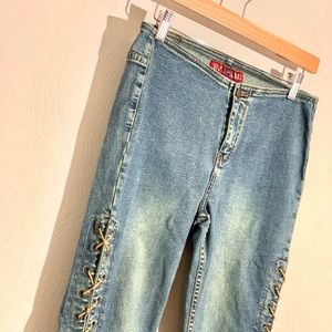 VTG YMI leather lace up 1970’s flares